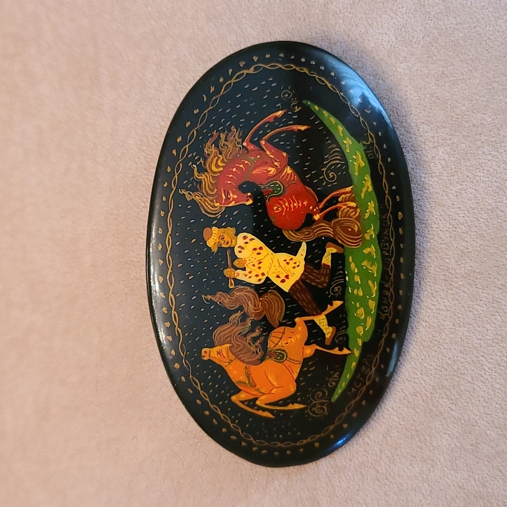 Brooch lacquer fork art / Russian Fairytale